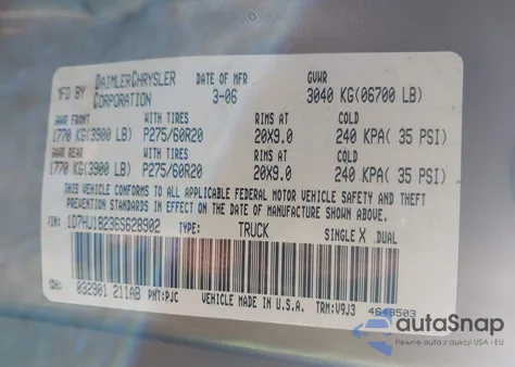 2006 Dodge Ram 1500 Slt/Trx4 Off Road/Sport from USA, damaged, VIN 1D7HU18236S628902